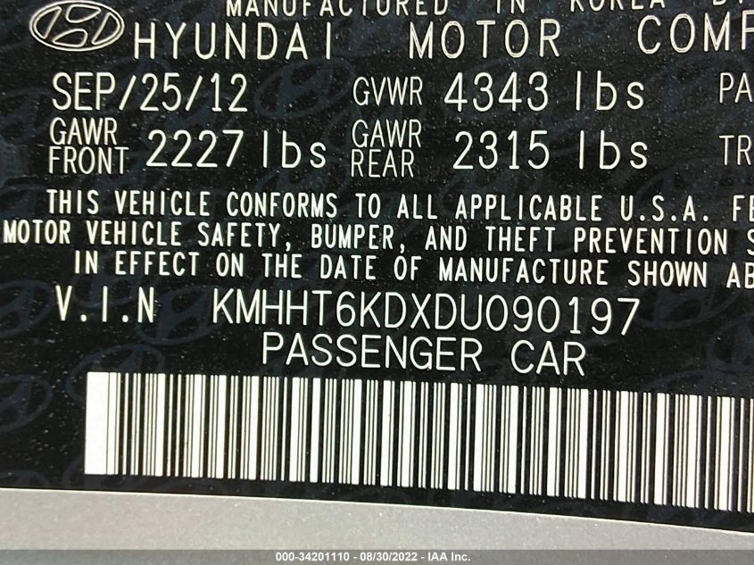 2013 HYUNDAI GENESIS COUPE 2.0T PREMIUM KMHHT6KDXDU090197