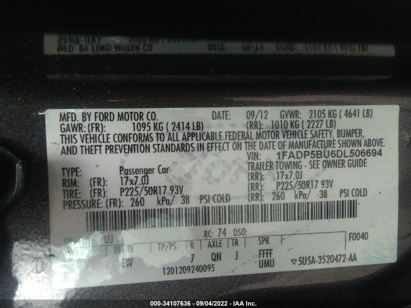 2013 FORD C-MAX HYBRID SEL 1FADP5BU6DL506694