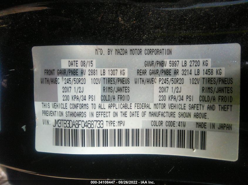 2015 MAZDA CX-9 GRAND TOURING JM3TB3DA8F0468733