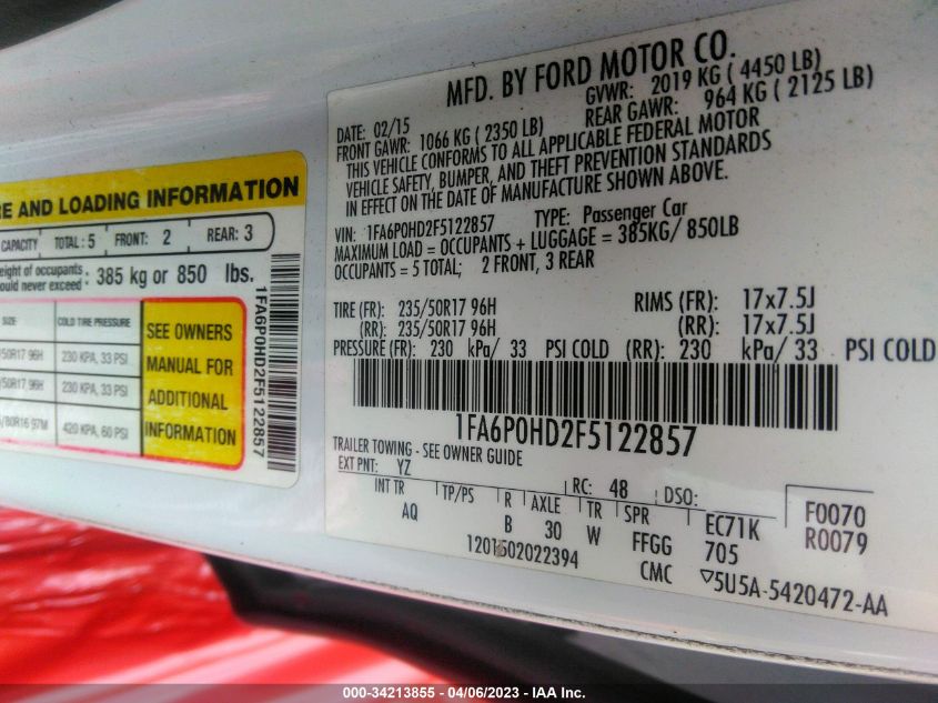 2015 FORD FUSION SE - 1FA6P0HD2F5122857