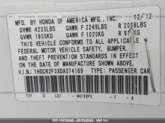 2013 HONDA ACCORD SDN LX 1HGCR2F3XDA074169