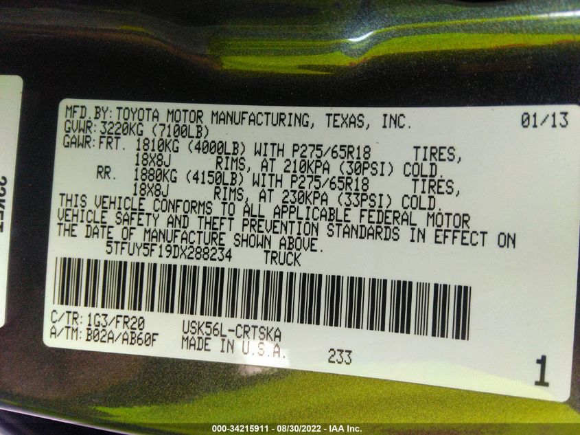 2013 TOYOTA TUNDRA GRADE 5.7L V8 - 5TFUY5F19DX288234