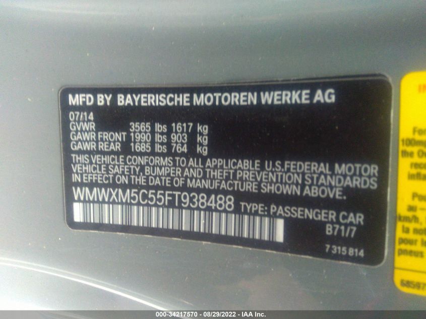 2015 MINI COOPER HARDTOP WMWXM5C55FT938488