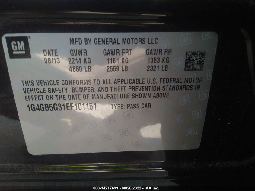 2014 BUICK LACROSSE LEATHER 1G4GB5G31EF101151
