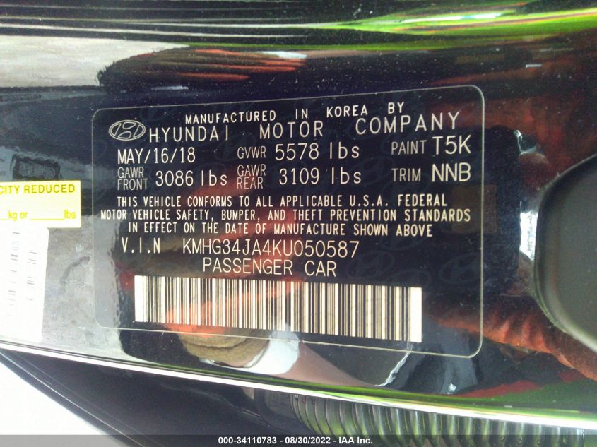 2019 GENESIS G90 3.3T PREMIUM KMHG34JA4KU050587