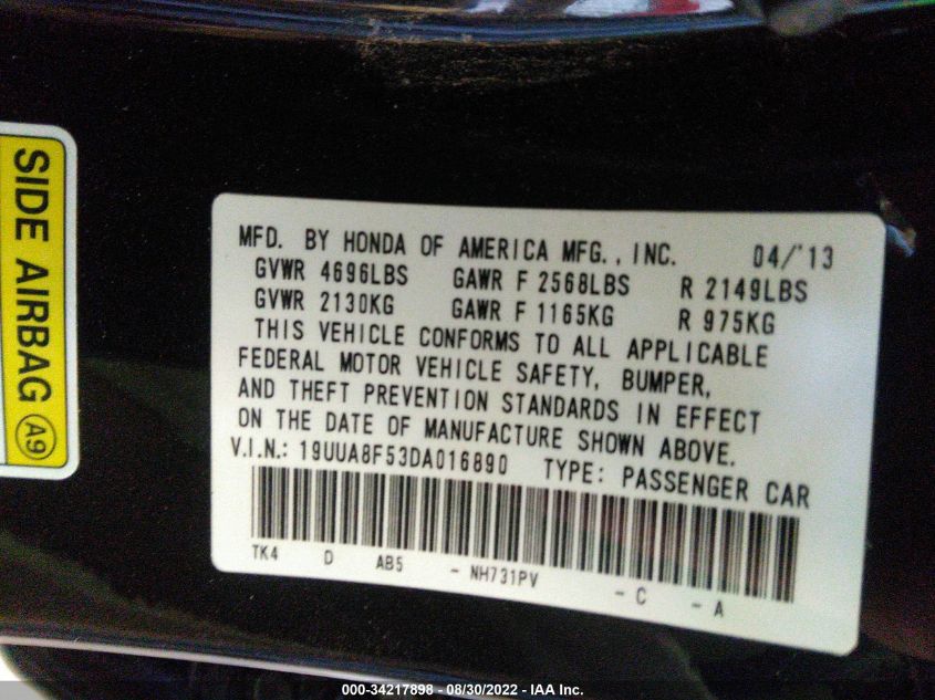 2013 ACURA TL TECH 19UUA8F53DA016890