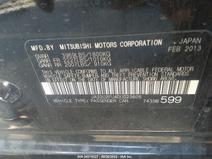 2013 MITSUBISHI LANCER ES JA32U2FU4DU023605