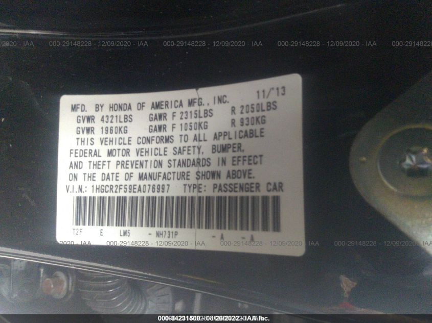 2014 HONDA ACCORD SPORT - 1HGCR2F59EA076997