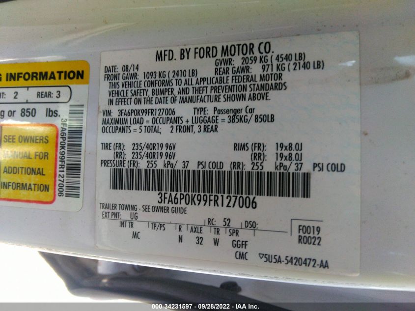 2015 FORD FUSION TITANIUM 3FA6P0K99FR127006
