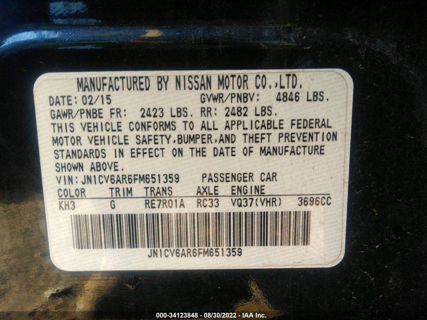2015 INFINITI Q40 JN1CV6AR6FM651359