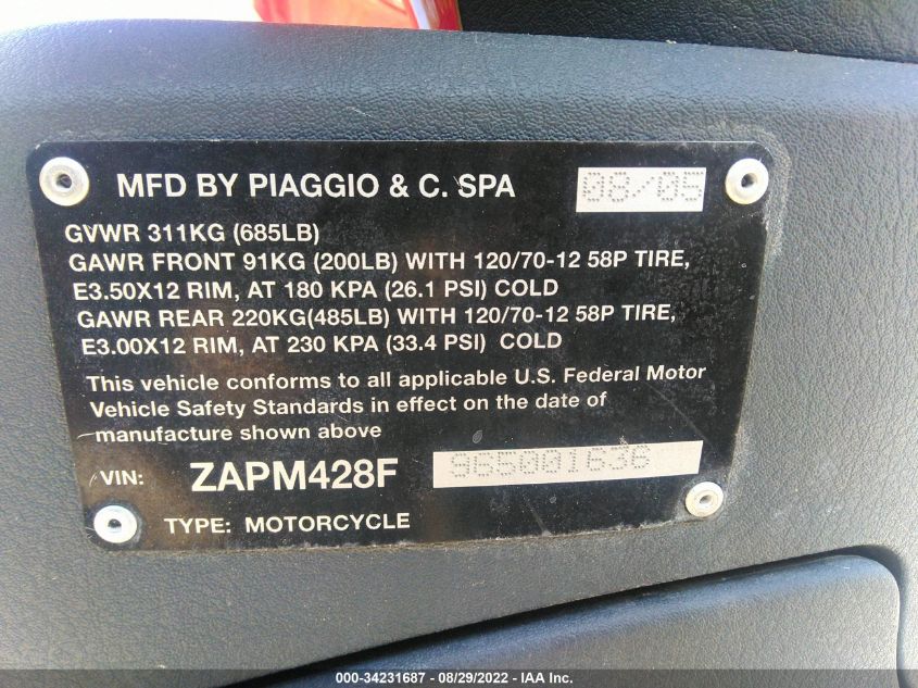 2006 PIAGGIO FLY 150 ZAPM428F965001636