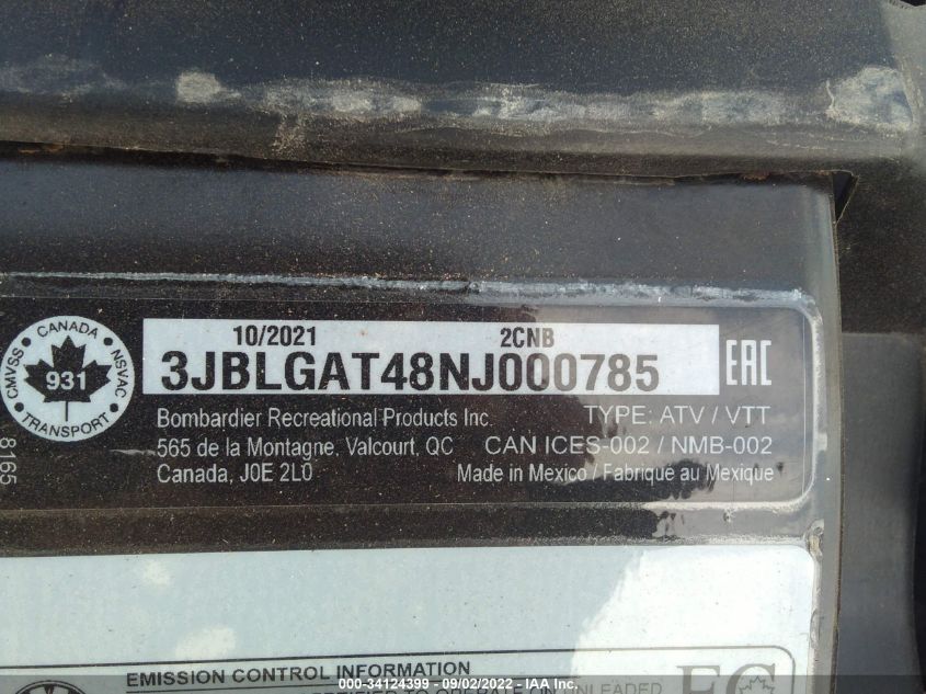 2022 CAN-AM OUTLANDER 570/570 DPS 3JBLGAT48NJ000785