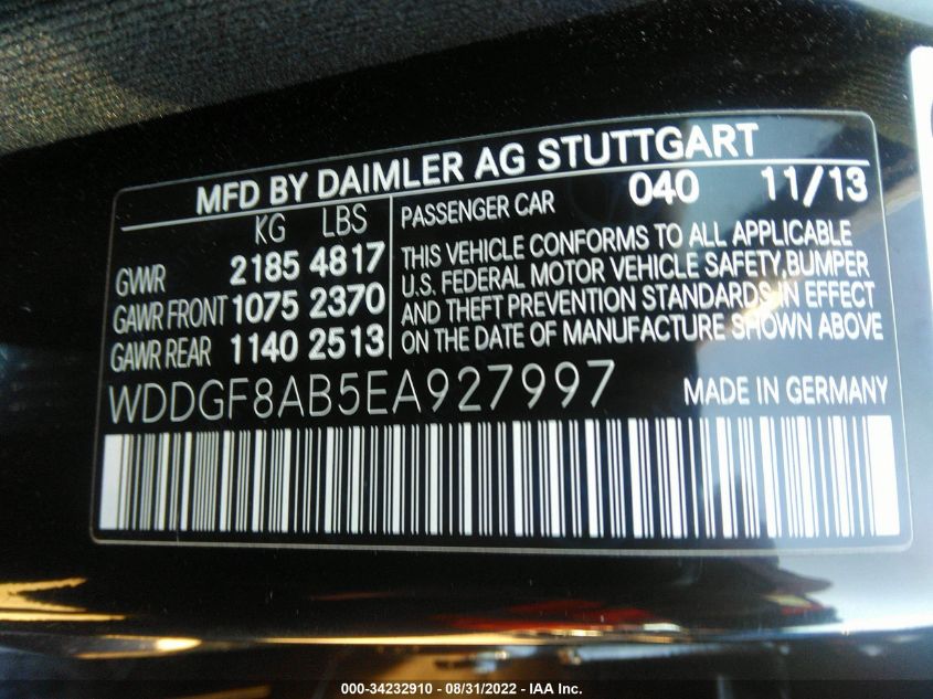 2014 MERCEDES-BENZ C-CLASS C 300 WDDGF8AB5EA927997