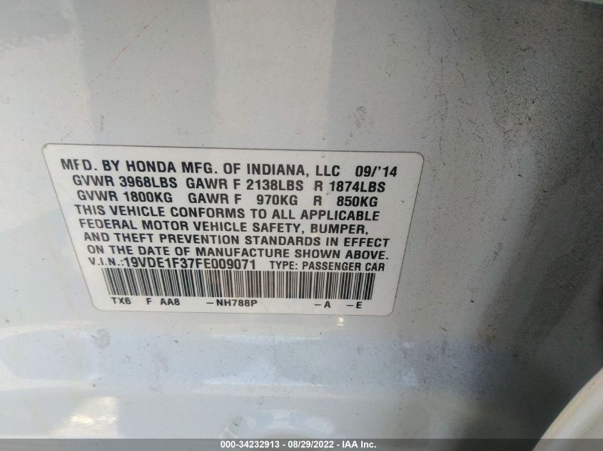 2015 ACURA ILX 19VDE1F37FE009071
