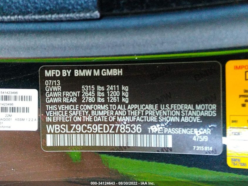 2014 BMW M6 WBSLZ9C59EDZ78536