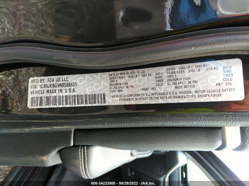2022 JEEP GRAND CHEROKEE L LIMITED 1C4RJKBG9N8588631