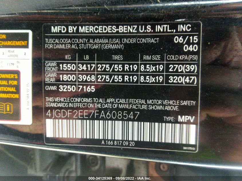 2015 MERCEDES-BENZ GL-CLASS GL 350 BLUETEC 4JGDF2EE7FA608547