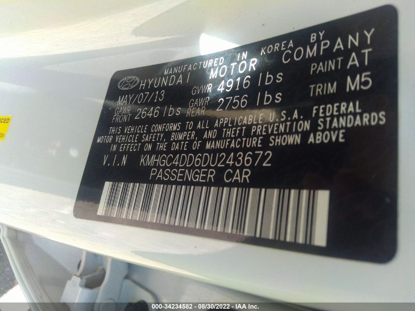 2013 HYUNDAI GENESIS 3.8L KMHGC4DD6DU243672