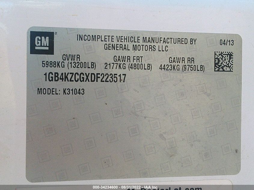 2013 CHEVROLET SILVERADO 3500HD WORK TRUCK 1GB4KZCGXDF223517
