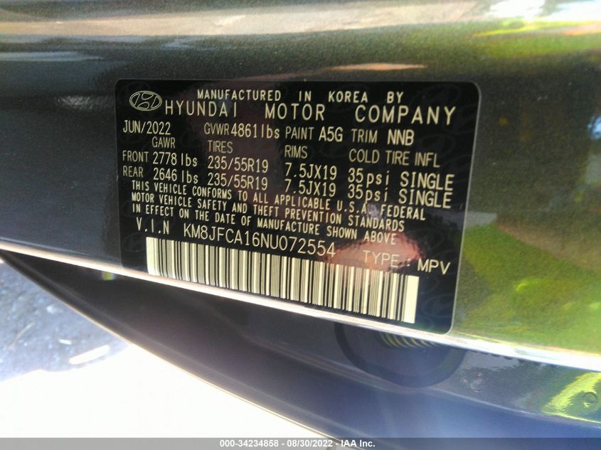 2022 HYUNDAI TUCSON HYBRID SEL CONVENIENCE KM8JFCA16NU072554