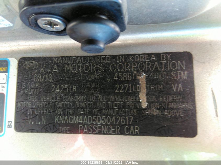 2013 KIA OPTIMA HYBRID LX KNAGM4AD5D5042617