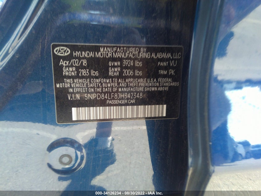 VIN 5NPD84LF8JH342348 2018 HYUNDAI ELANTRA VALUE EDITION