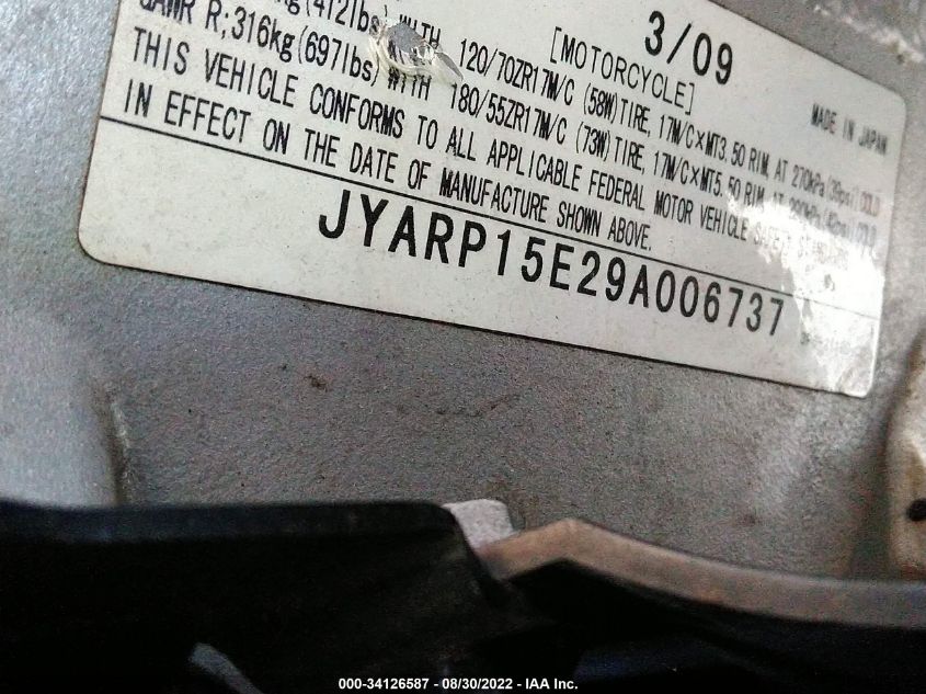 2009 YAMAHA FJR1300 A JYARP15E29A006737