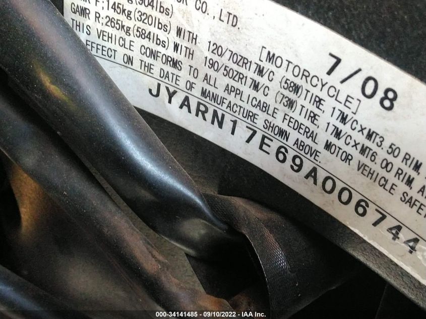 2009 YAMAHA FZ1 S JYARN17E69A006744
