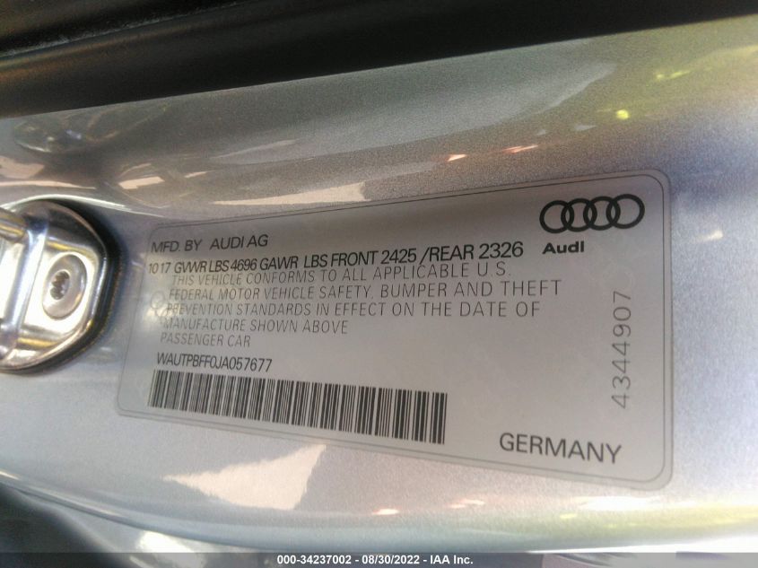 2018 AUDI A3 SPORTBACK E-TRON PREMIUM PLUS WAUTPBFF0JA057677