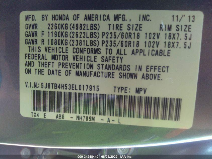 2014 ACURA RDX TECH PKG 5J8TB4H53EL017915