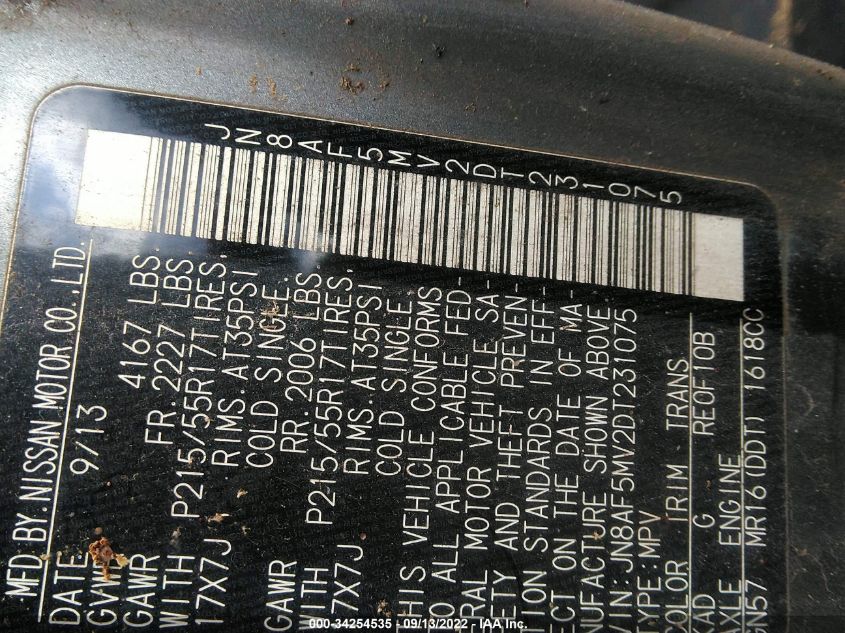 2013 NISSAN JUKE S JN8AF5MV2DT231075