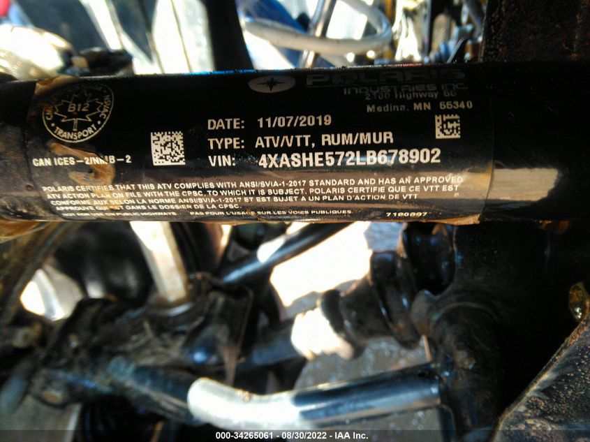 2020 POLARIS SPORTSMAN 570 PREMIUM 4XASHE572LB678902