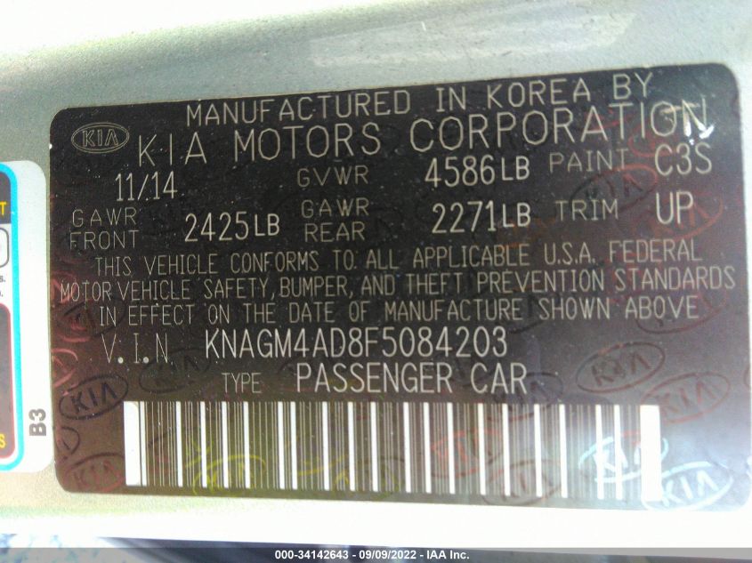 2015 KIA OPTIMA HYBRID KNAGM4AD8F5084203