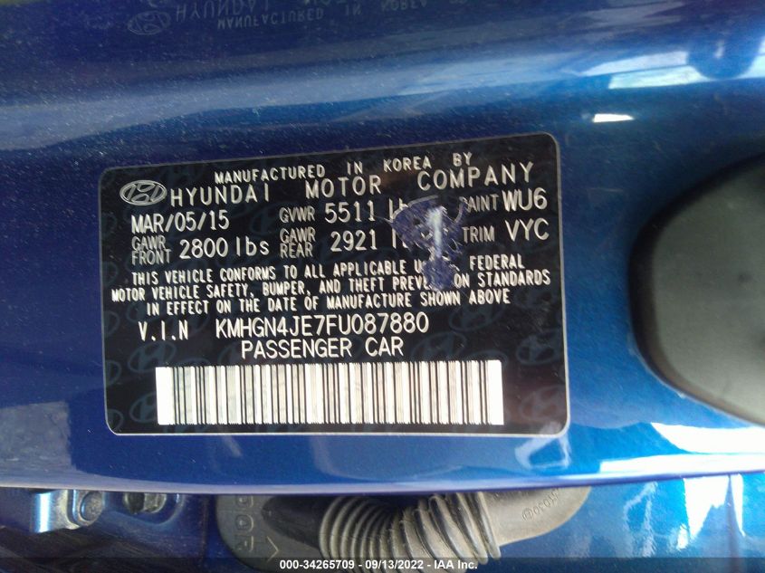 2015 HYUNDAI GENESIS 3.8L KMHGN4JE7FU087880