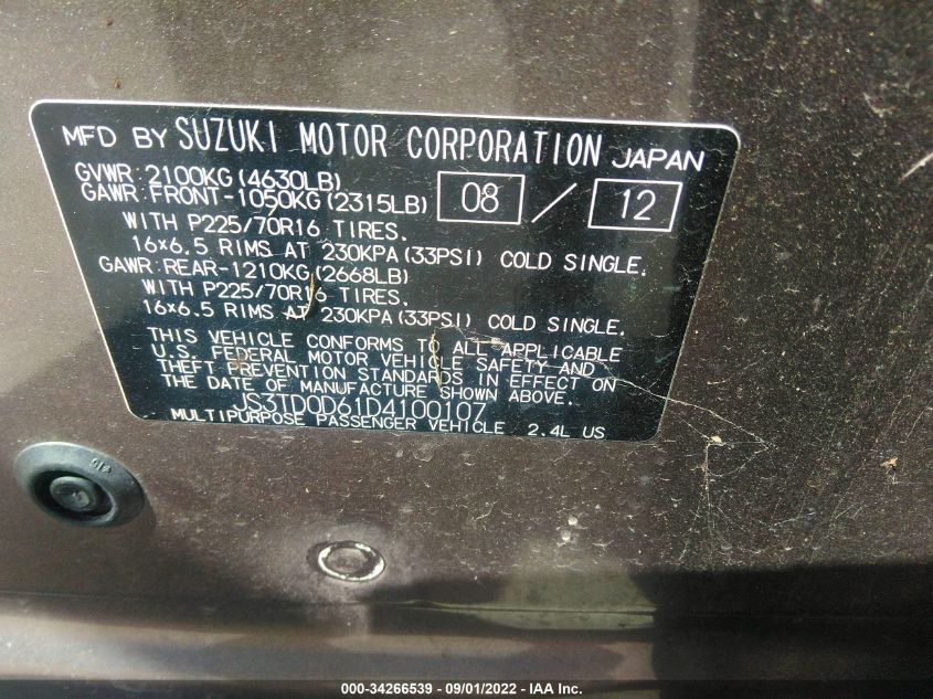 2013 SUZUKI GRAND VITARA PREMIUM JS3TD0D61D4100107