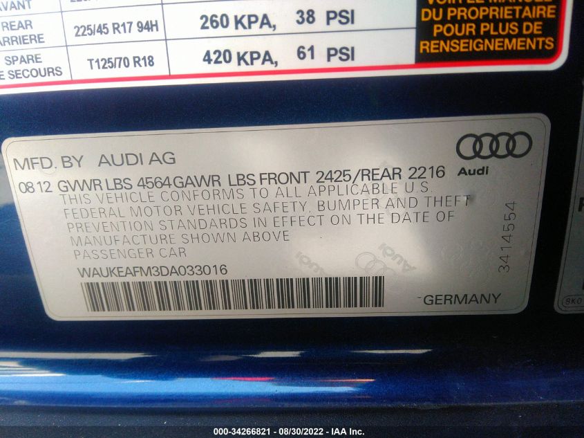 2013 AUDI A3 PREMIUM PLUS WAUKEAFM3DA033016