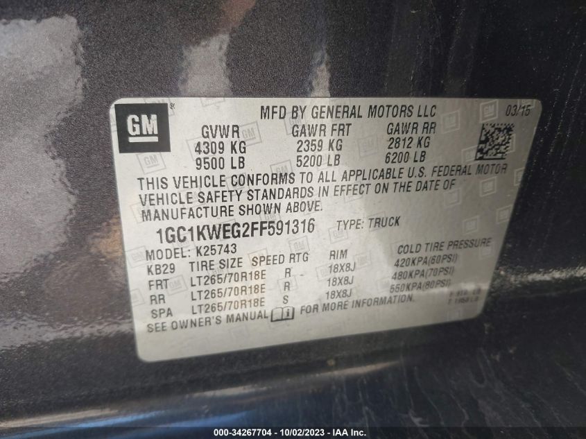 2015 CHEVROLET SILVERADO 2500HD LTZ - 1GC1KWEG2FF591316