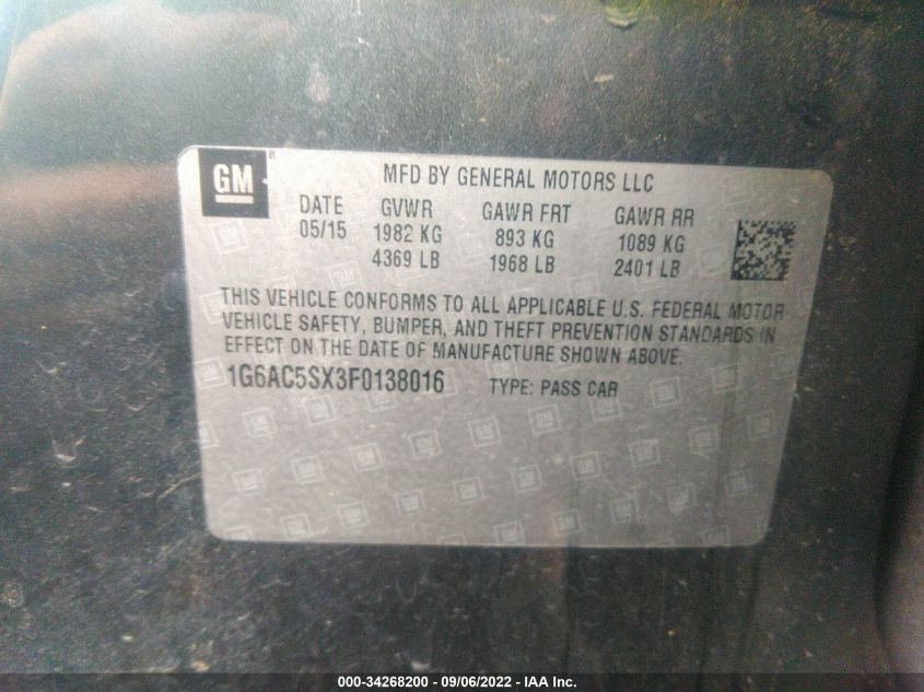 2015 CADILLAC ATS SEDAN PERFORMANCE RWD 1G6AC5SX3F0138016