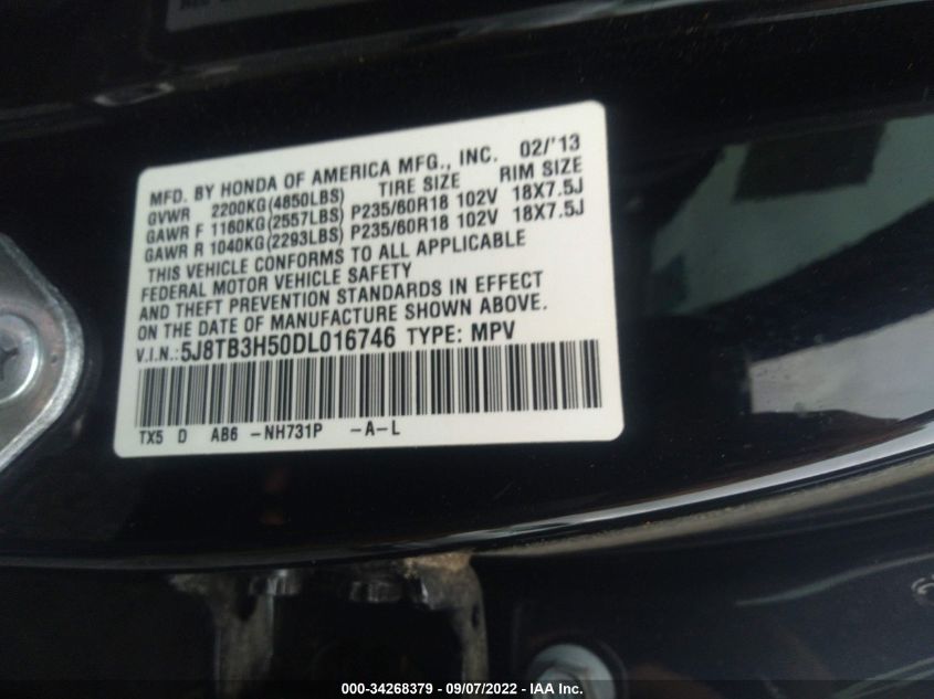 2013 ACURA RDX TECH PKG 5J8TB3H50DL016746