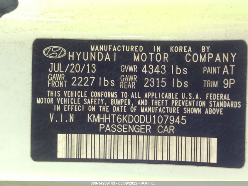 2013 HYUNDAI GENESIS COUPE 2.0T PREMIUM KMHHT6KD0DU107945