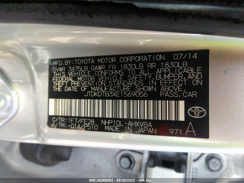 2014 TOYOTA PRIUS C ONE/THREE/TWO/FOUR JTDKDTB3XE1569056