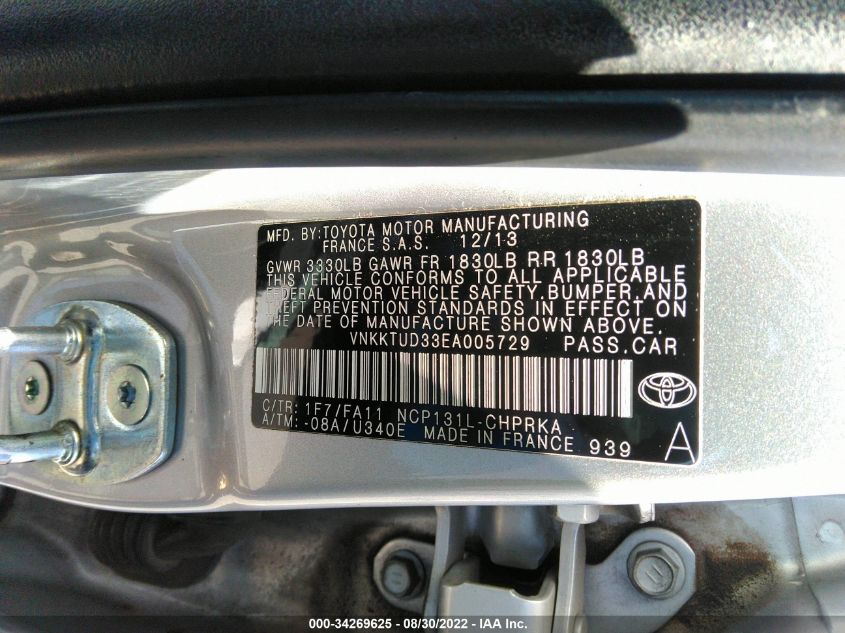2014 TOYOTA YARIS L VNKKTUD33EA005729