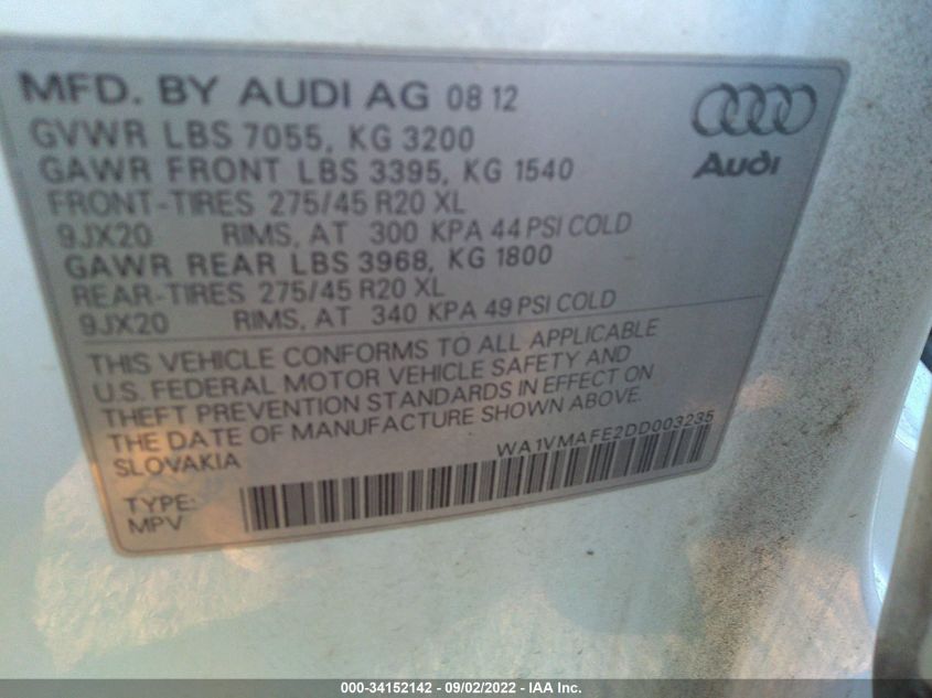 2013 AUDI Q7 3.0L TDI PRESTIGE WA1VMAFE2DD003235