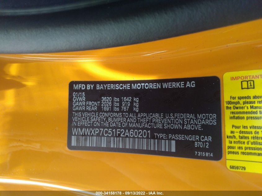 2015 MINI COOPER HARDTOP S WMWXP7C51F2A60201