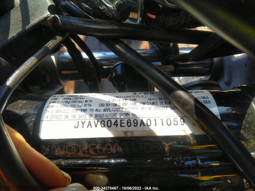 2009 YAMAHA XV250 JYAVG04E69A011059