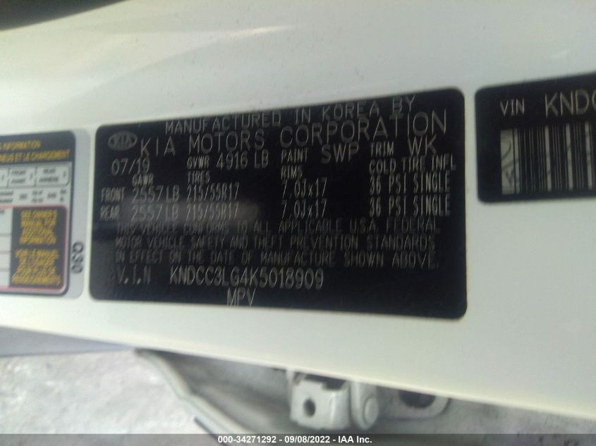 2019 KIA NIRO EV EX KNDCC3LG4K5018909