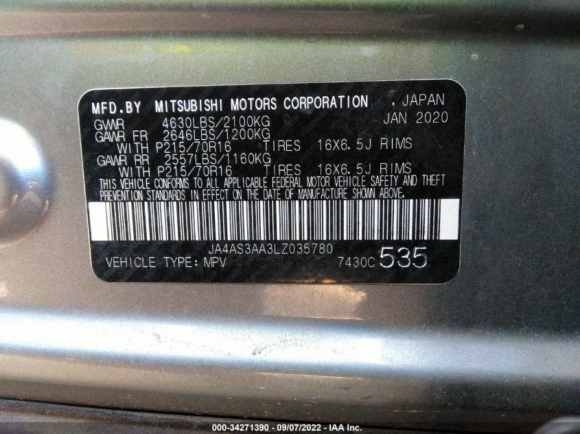 2020 MITSUBISHI ECLIPSE CROSS ES JA4AS3AA3LZ035780