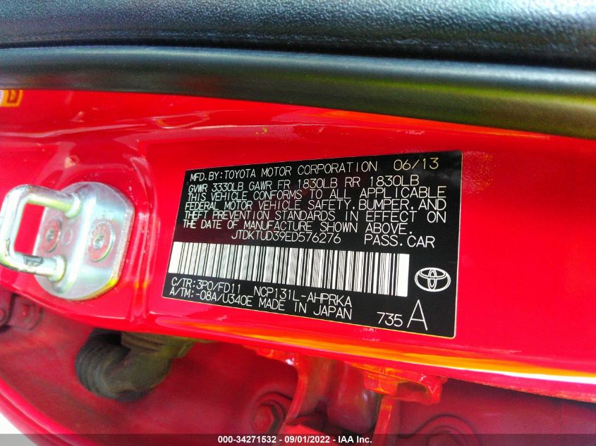 2014 TOYOTA YARIS L/SE/LE JTDKTUD39ED576276