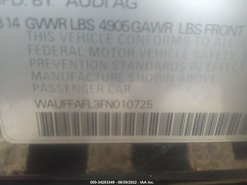 2015 AUDI A4 PREMIUM PLUS WAUFFAFL3FN010725