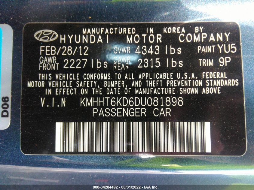 2013 HYUNDAI GENESIS COUPE 2.0T PREMIUM KMHHT6KD6DU081898